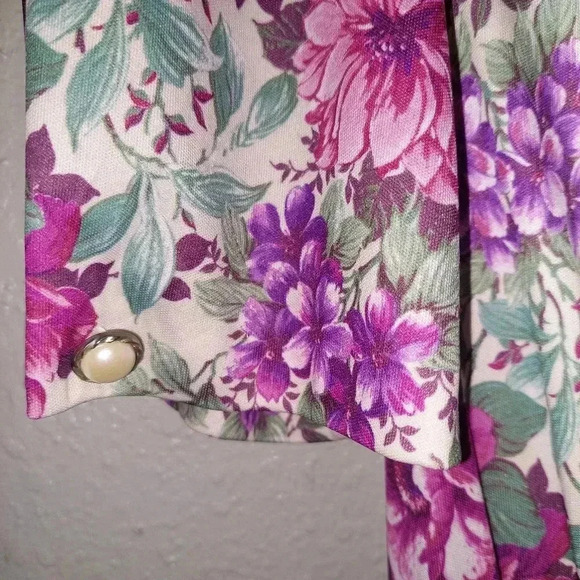 Whirlaway Frocks Belted Floral Retro Dress Puff Sleeve Button Details Size 14P - Picture 4 of 9